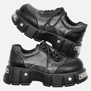 Concert Outfit Metal Plate Chunky Leather Shoes