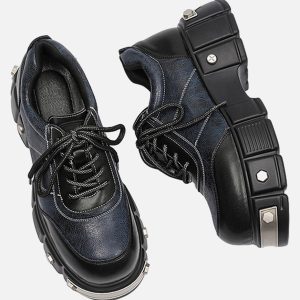 Concert Outfit Metal Plate Chunky Leather Shoes