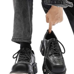 Concert Outfit Metal Plate Chunky Leather Shoes