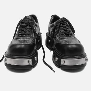 Concert Outfit Metal Plate Chunky Leather Shoes