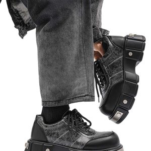 Concert Outfit Metal Plate Chunky Leather Shoes