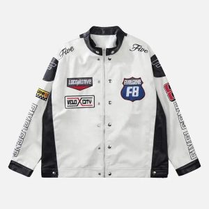 Concert Outfit Motorcycle PU Leather Stitching Racing Jacket
