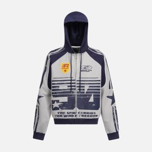 Concert Outfit Motorcycle Style Printed Hooded Sweatshirt