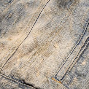 Concert Outfit Mud-Dyed Distressed Rhinestone Denim Jacket