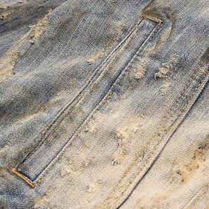 Concert Outfit Mud-Dyed Distressed Rhinestone Denim Jacket