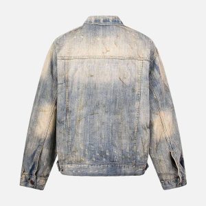 Concert Outfit Mud-Dyed Distressed Rhinestone Denim Jacket