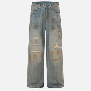 Concert Outfit Mud Dyeing Distressed Vintage Fade Jeans