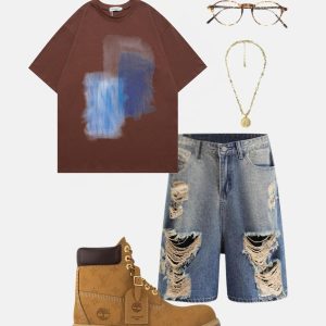Concert Outfit Multi Distressed Jorts