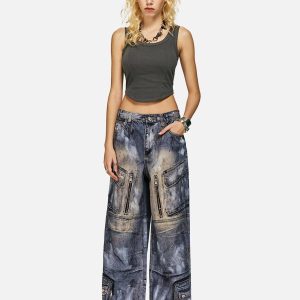 Concert Outfit Multi-Pocket Dirty Overalls Jeans