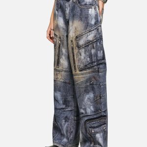Concert Outfit Multi-Pocket Dirty Overalls Jeans