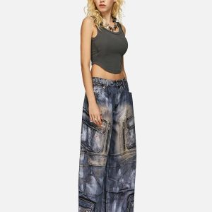 Concert Outfit Multi-Pocket Dirty Overalls Jeans