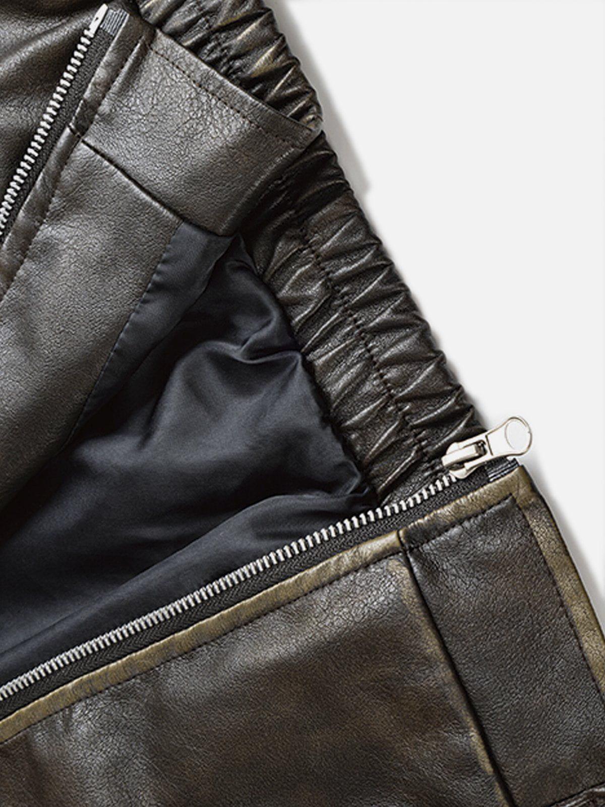 Concert Outfit Multi Pocket Faux Leather Cropped Jacket Concert Outfit Multi Pocket Faux Leather Cropped Jacket