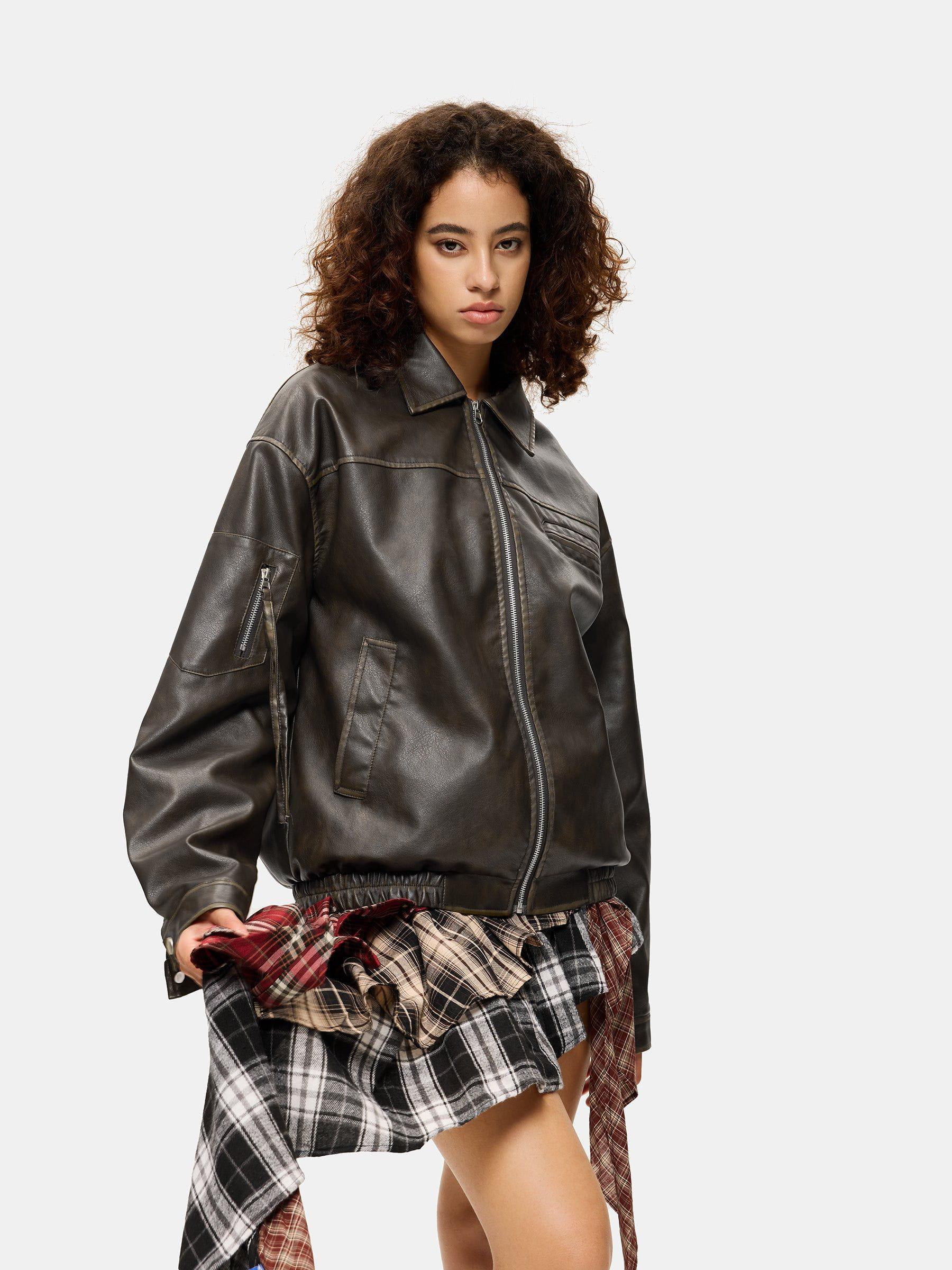 Concert Outfit Multi Pocket Faux Leather Cropped Jacket Concert Outfit Multi Pocket Faux Leather Cropped Jacket