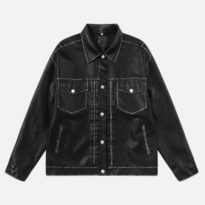 Concert Outfit Multi Pocket Faux Leather Jacket