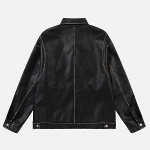 Concert Outfit Multi Pocket Faux Leather Jacket