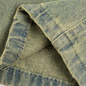 Concert Outfit Multi Pocket Fringe Washed Jeans