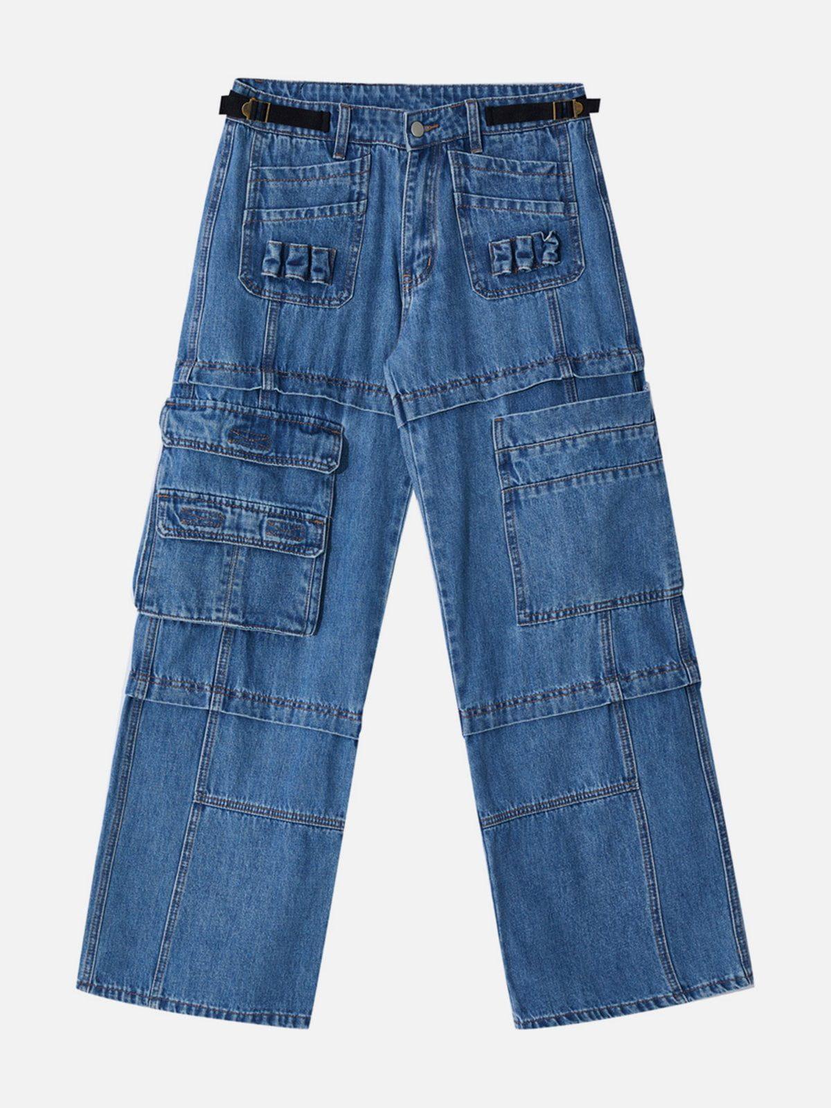 Concert Outfit Multi Pocket Patchwork Straight-Leg Jeans Concert Outfit Multi Pocket Patchwork Straight-Leg Jeans