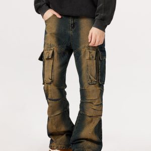 Concert Outfit Multi Pocket Washed Cargo Jeans