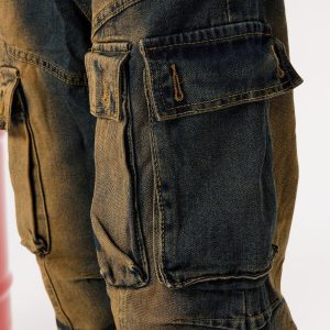 Concert Outfit Multi Pocket Washed Cargo Jeans