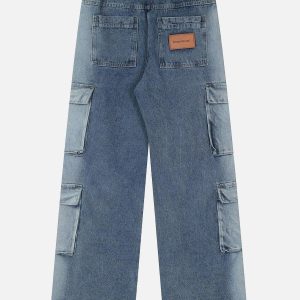 Concert Outfit Multi-Pocket Water-Washed Jeans
