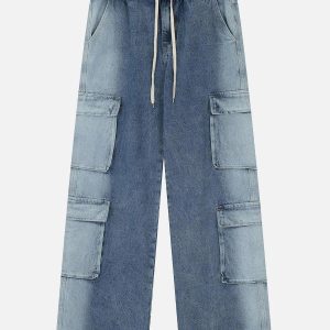 Concert Outfit Multi-Pocket Water-Washed Jeans