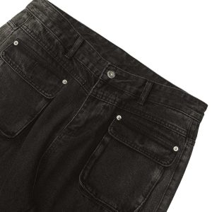 Concert Outfit Multi-Pocket Zipper Design Washed Hip-Hop Jeans