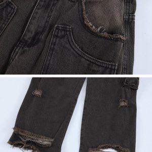Concert Outfit Multiple Pockets Ripped Jeans