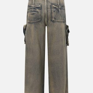 Concert Outfit Multiple Pockets Washed Jeans