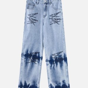 Concert Outfit Niche Design Letter Embroidered Tie-Dye Gradient Jeans