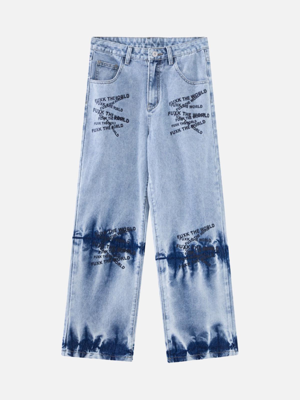 Concert Outfit Niche Design Letter Embroidered Tie-Dye Gradient Jeans Concert Outfit Niche Design Letter Embroidered Tie-Dye Gradient Jeans