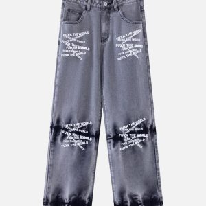 Concert Outfit Niche Design Letter Embroidered Tie-Dye Gradient Jeans