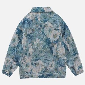 Concert Outfit Oil Painting Jacquard Flower Denim Jacket