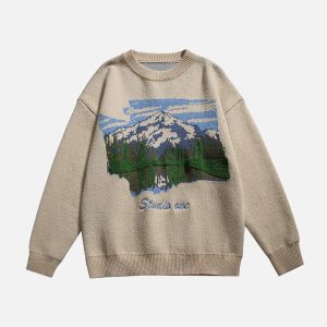 Concert Outfit Oil Painting Mountain Sweater