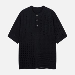 Concert Outfit Openwork Knit Short-Sleeve Sweater