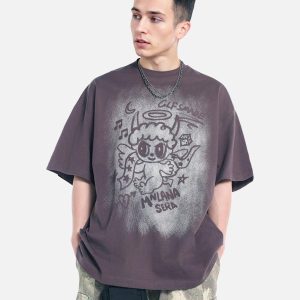 Concert Outfit Oversized Angel Graphic T-Shirt