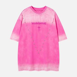 Concert Outfit Oversized Cross and Studed T-Shirt