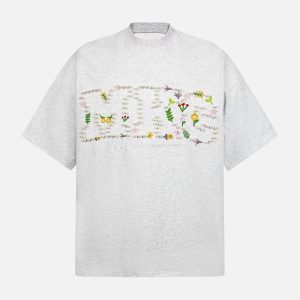 Concert Outfit Oversized Embroidered Floral Letter T-Shirt