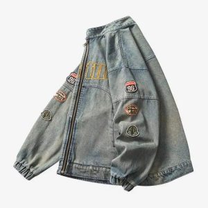Concert Outfit Oversized Hip-Hop Embroidered Patch Denim Jacket