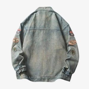 Concert Outfit Oversized Hip-Hop Embroidered Patch Denim Jacket