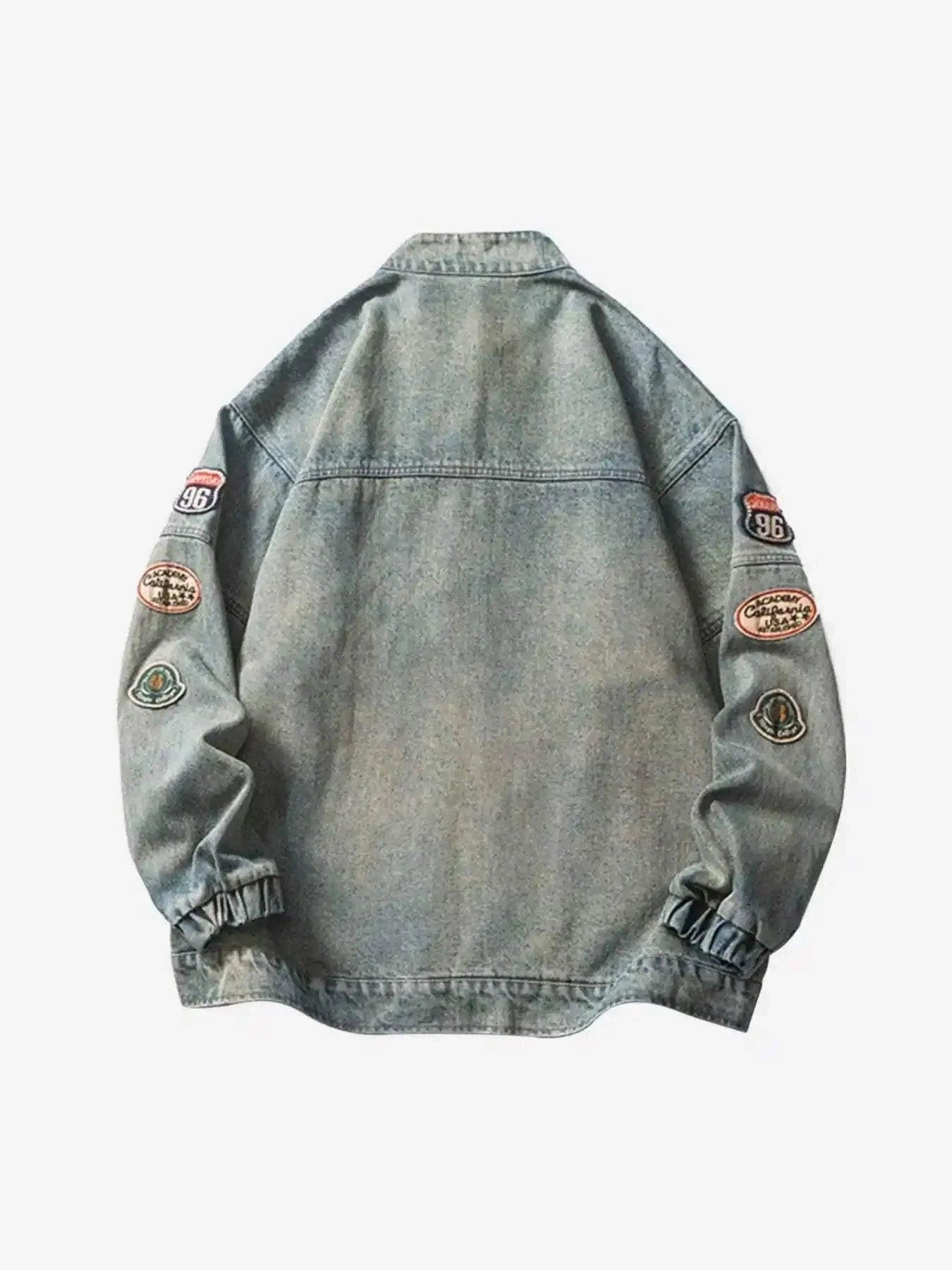 Concert Outfit Oversized Hip-Hop Embroidered Patch Denim Jacket Concert Outfit Oversized Hip-Hop Embroidered Patch Denim Jacket