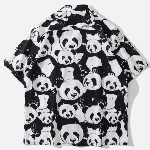Concert Outfit Panda Print Short-Sleeved Shirt