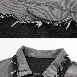 Concert Outfit Paneled Color Contrast Ripped Denim Jacket