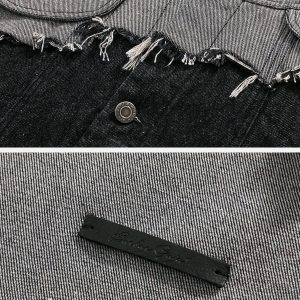 Concert Outfit Paneled Color Contrast Ripped Denim Jacket