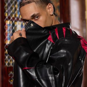 Concert Outfit Paneled Spine Pleated Cropped Leather Biker Jacket