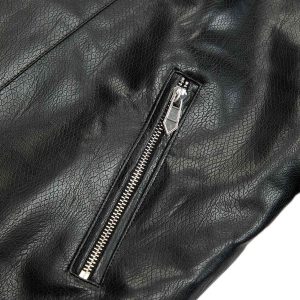 Concert Outfit Paneled Spine Pleated Cropped Leather Biker Jacket