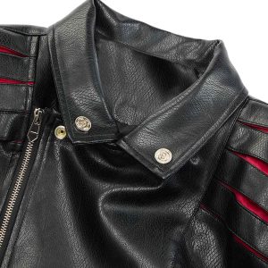 Concert Outfit Paneled Spine Pleated Cropped Leather Biker Jacket