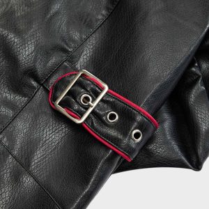 Concert Outfit Paneled Spine Pleated Cropped Leather Biker Jacket