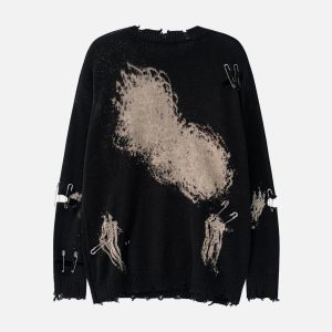 Concert Outfit Paperclip Broken Design Knit Sweater