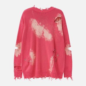 Concert Outfit Paperclip Broken Design Knit Sweater