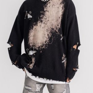 Concert Outfit Paperclip Broken Design Knit Sweater